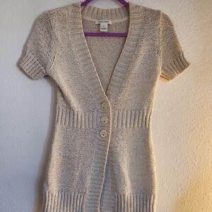 White House Black Market Cream Short Sleeve Cardigan